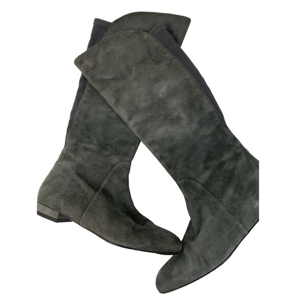 Stuart Weitzman Gray Suede Knee-High Boots Size 6M Flats Side Zipper 7974 - Picture 2 of 11